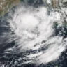 Chennai Weather Update Cyclone Fengal: Satellite image of Cyclone Fengal's position over the Bay of Bengal with storm clouds covering parts of Tamil Nadu